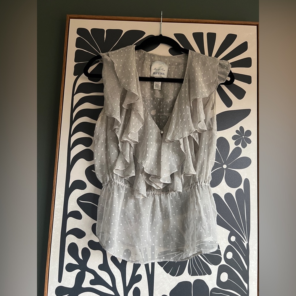 EUC Anthropologie Ruffian Sheer‎ Ruffle Polka Dot top Size 4